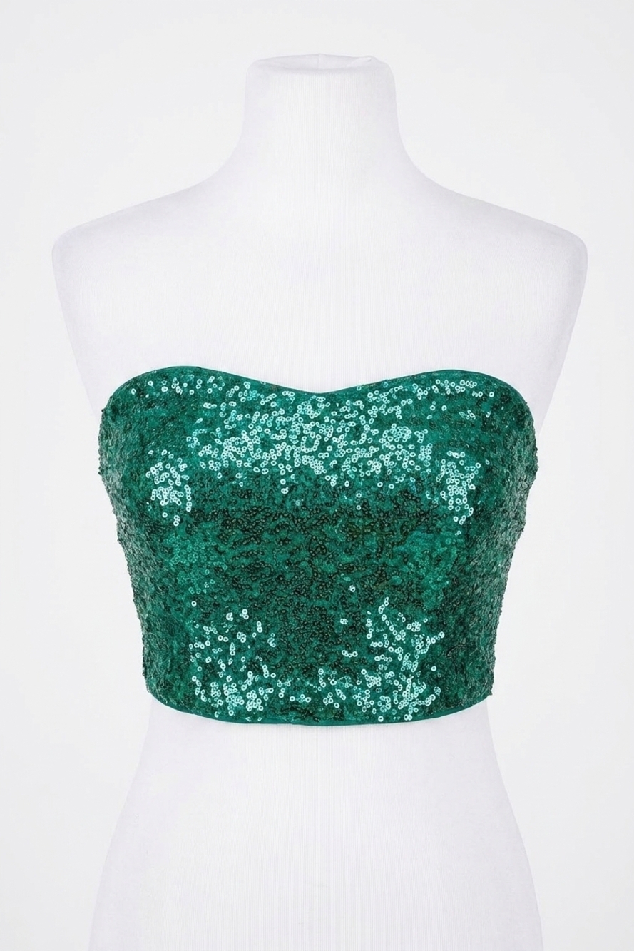 NEW SHE + SKY sequin crop tube top in emerald